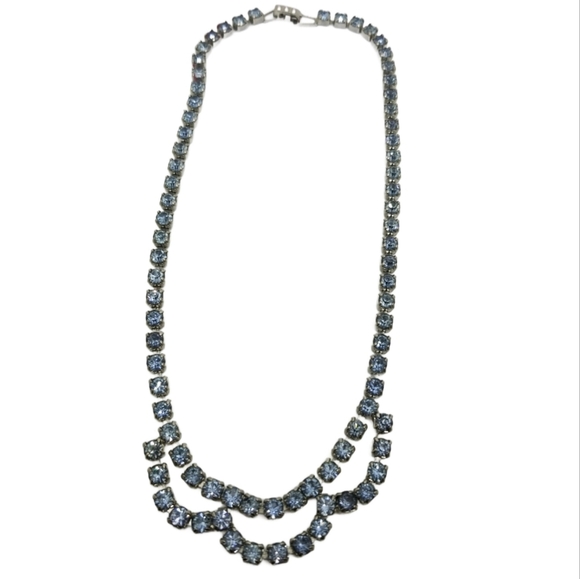 JEWELRY FASHIONS MID CENTURY BABY BLUE AUSTRIAN CRYSTAL CHAIN CHOKER NECKLACE - Picture 2 of 7